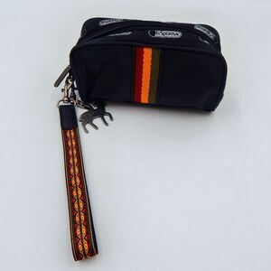 L.A.M.B. LeSportsac Black Rasta Stripe Makeup Bag Gwen Stefani Leopard
